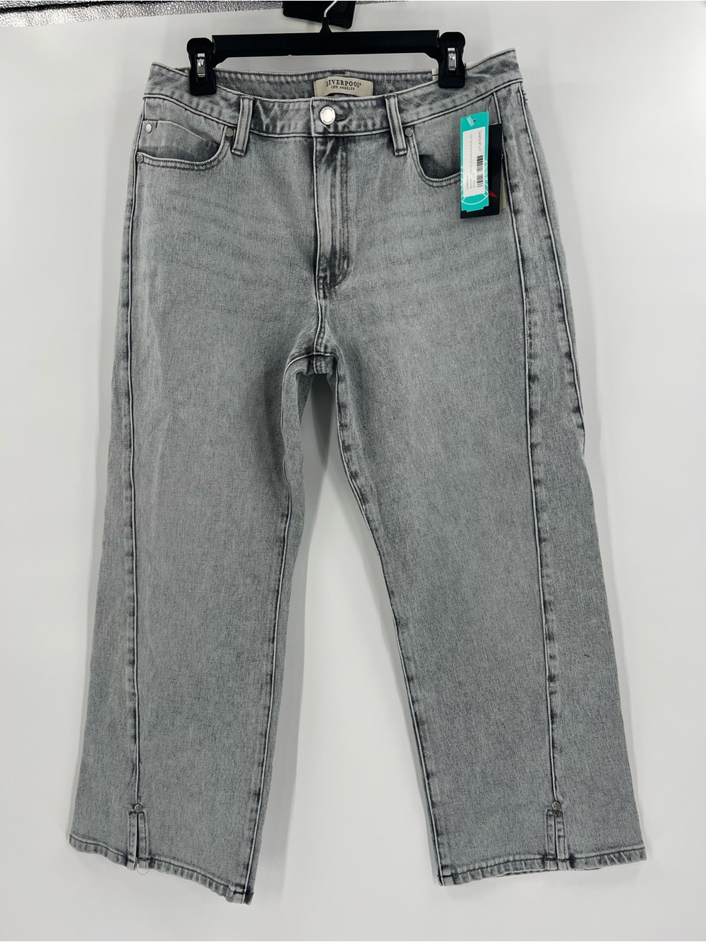 NWT Liverpool Los Angeles ECO Kennedy Split Hem Ankle Jeans Petite 12 Gray - Picture 2 of 12